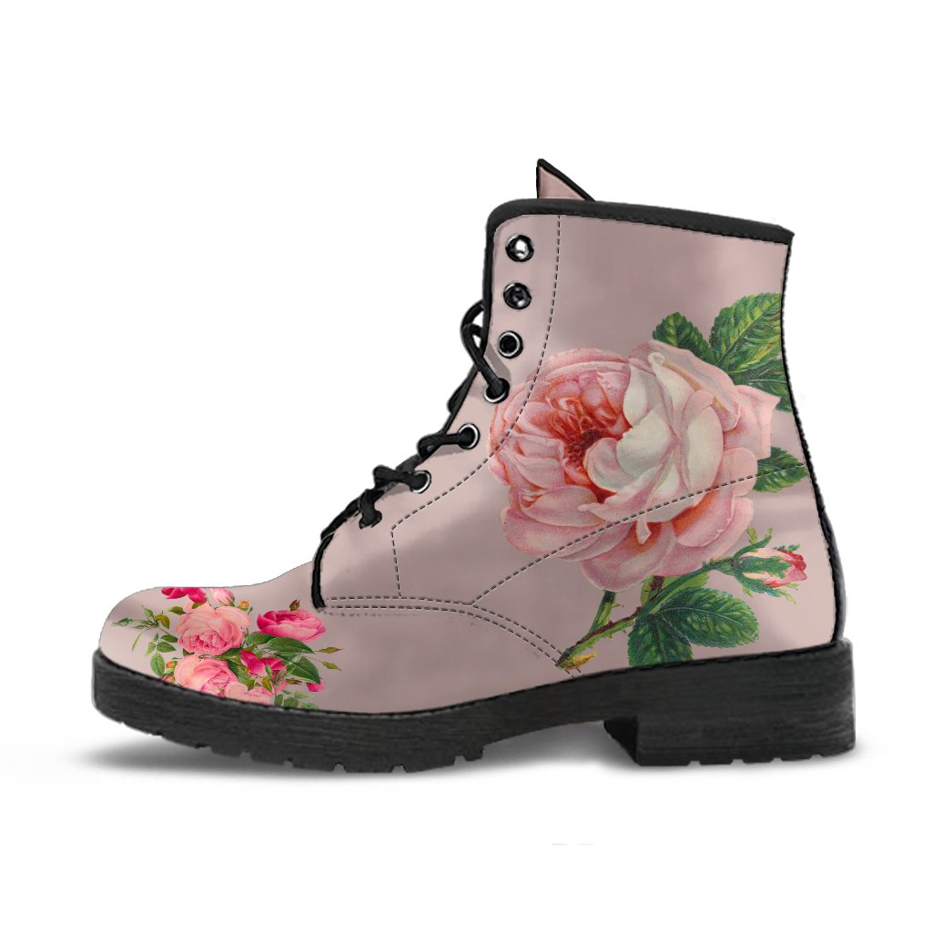 Combat Boots - Vintage Style Flowers | Boho Shoes Vegan