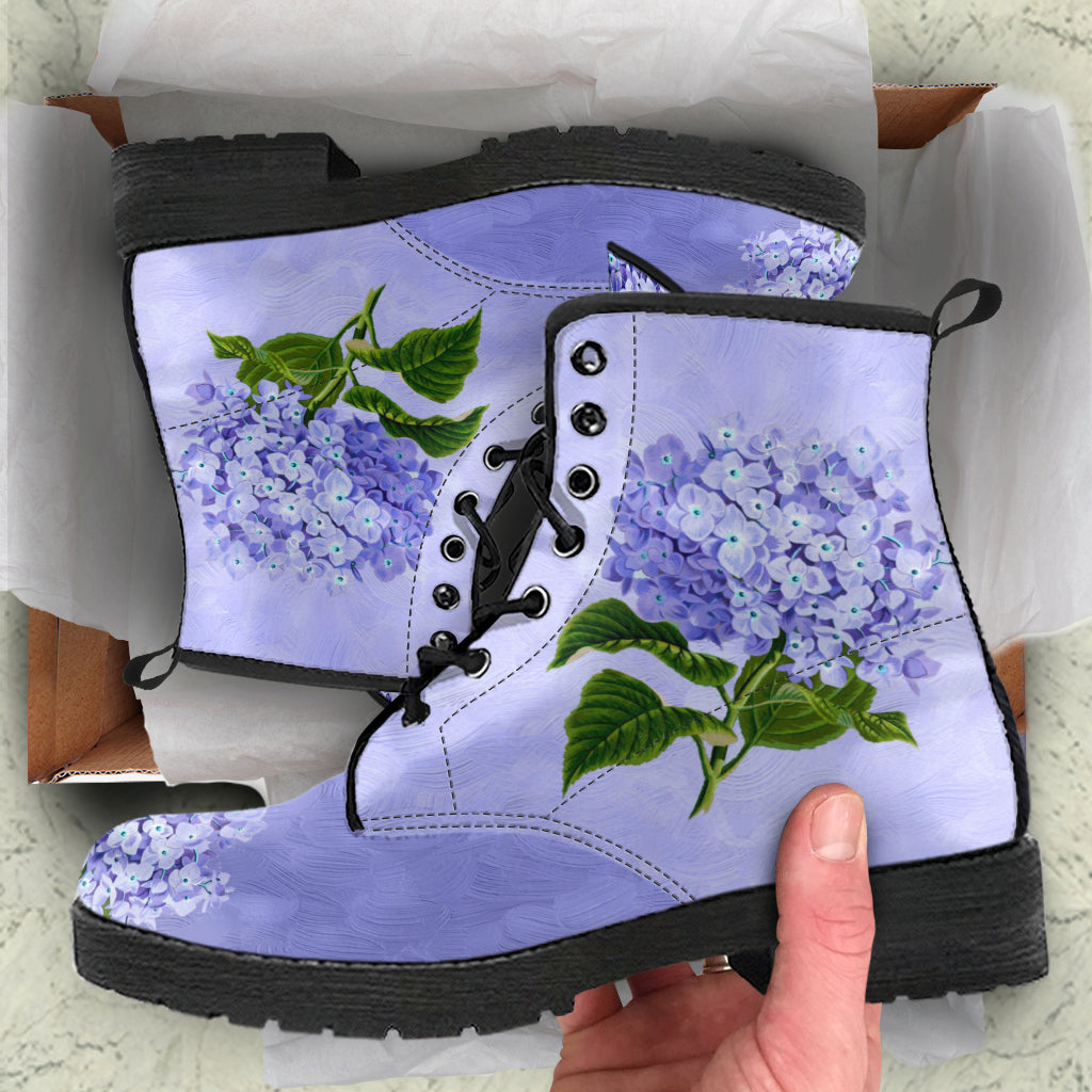 Combat Boots - Vintage Style Purple Flowers | Boho Shoes