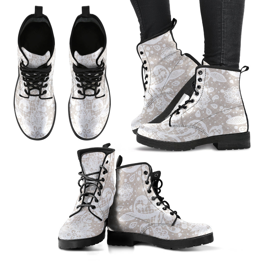 Combat Boots - White Lace Print #101 | Women’s Boots Custom