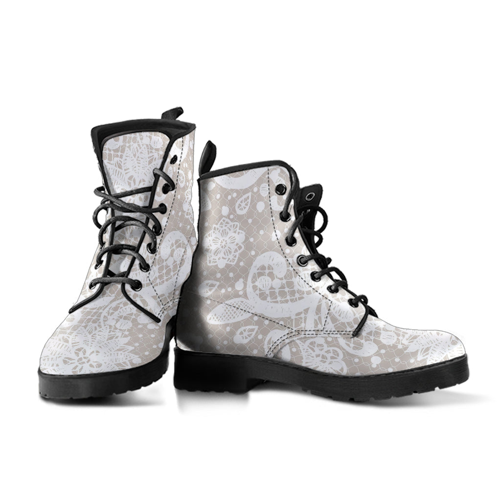 Combat Boots - White Lace Print #101 | Women’s Boots Custom