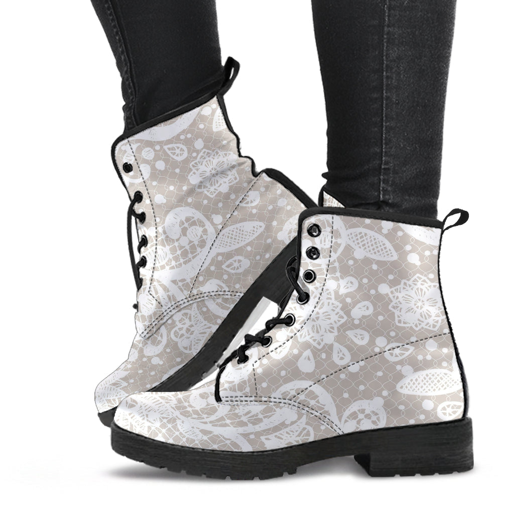 Combat Boots - White Lace Print #101 | Women’s Boots Custom