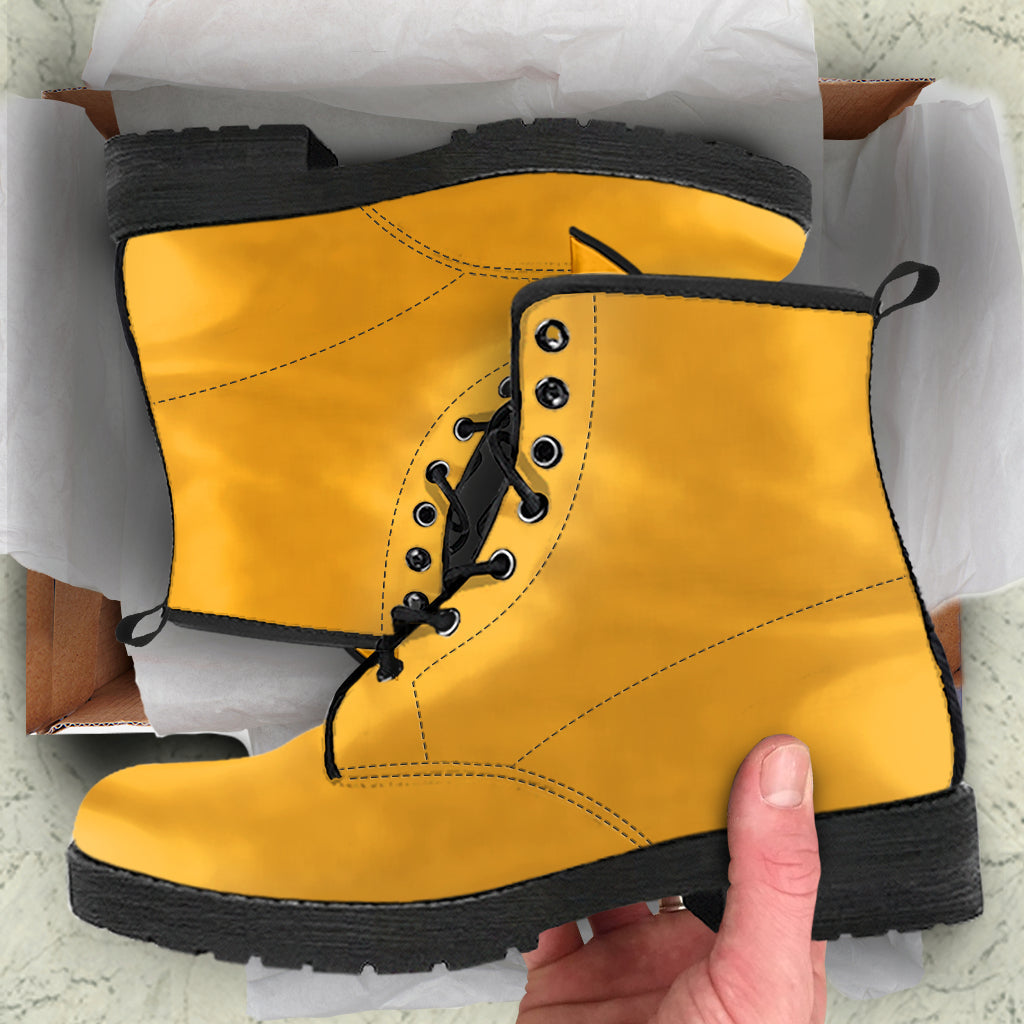 Combat Boots - Yellow | Boho Shoes Handmade Lace Up Boots