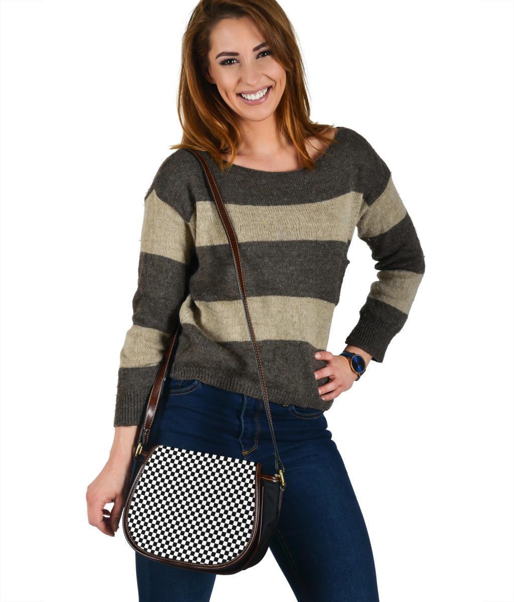 Custom Saddle Bag (Canvas) – B&W Checkers | Gift Ideas