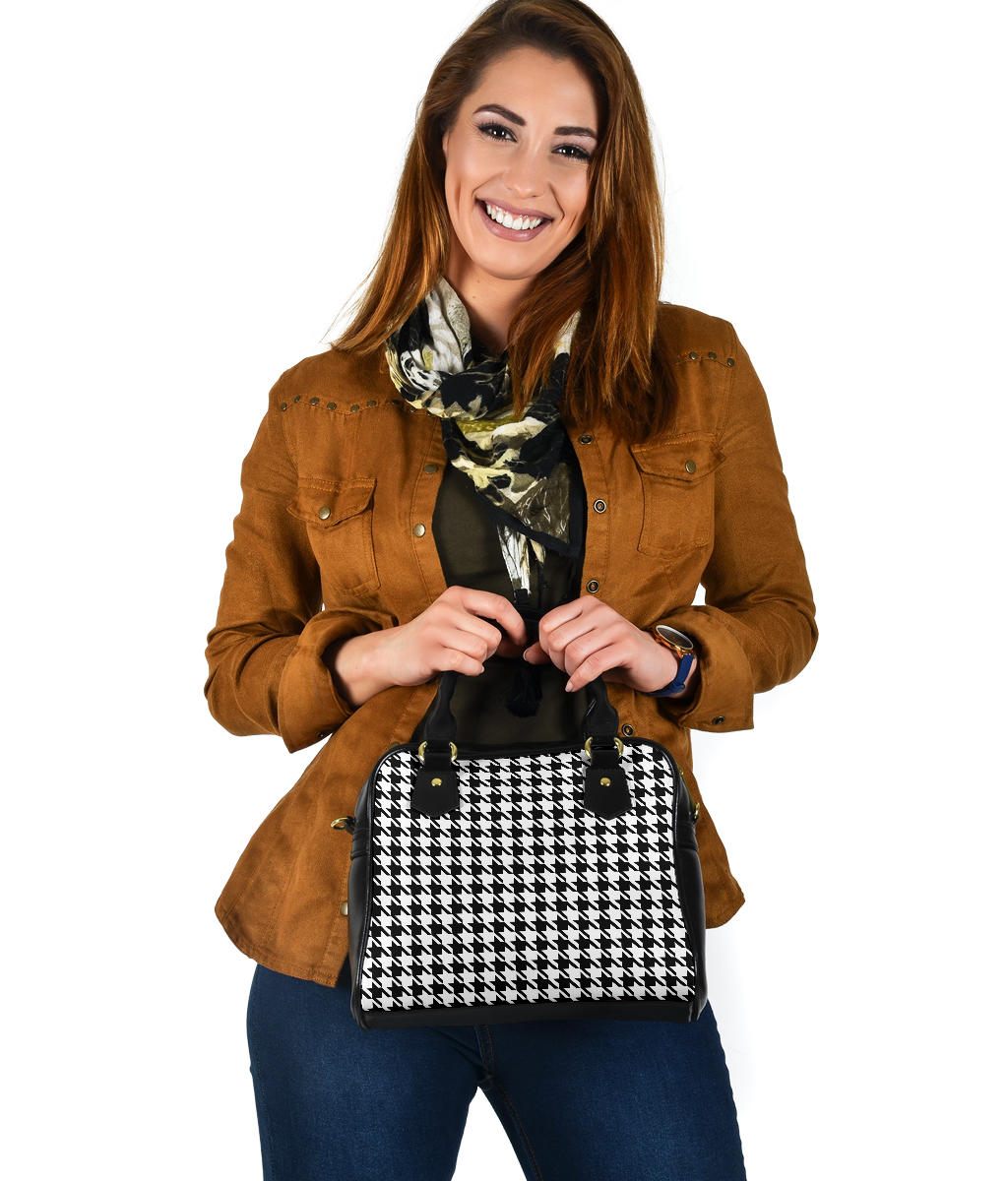 Custom Shoulder Bag - Classic Black and White Houndstooth