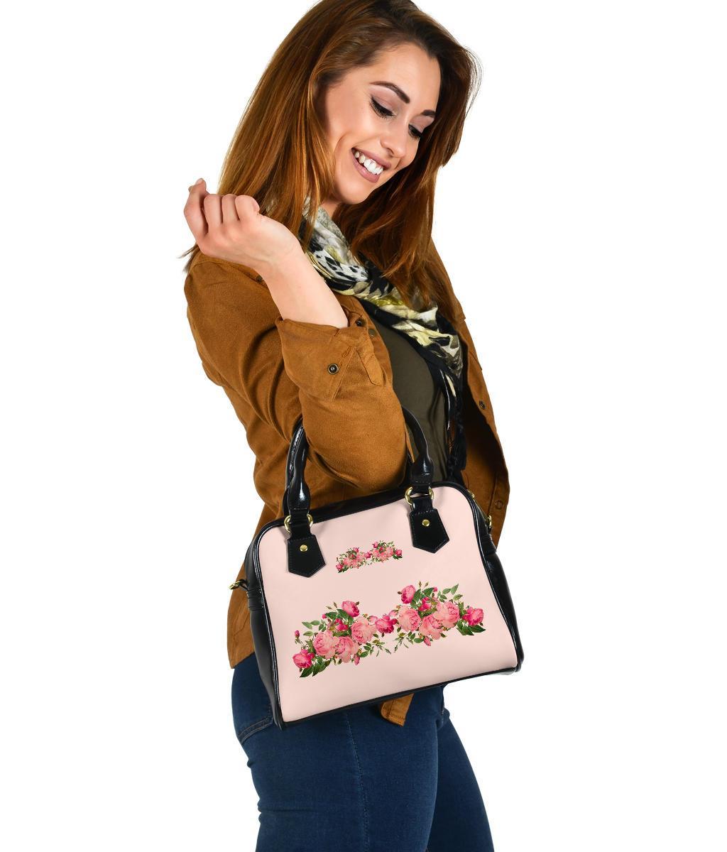 Custom Shoulder Bag - Vintage Roses in White/ Nude Pink/