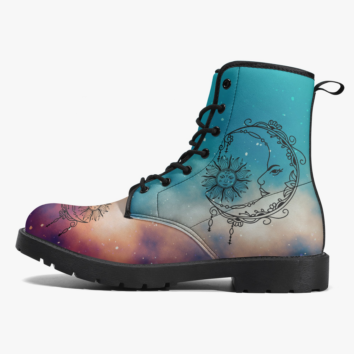 Combat Boots - Sun and Moon Boots #15 Galaxy | Custom Shoes, Vegan Leather Lace Up Boots Women, Handmade Lace Up Boots, Women's Boots