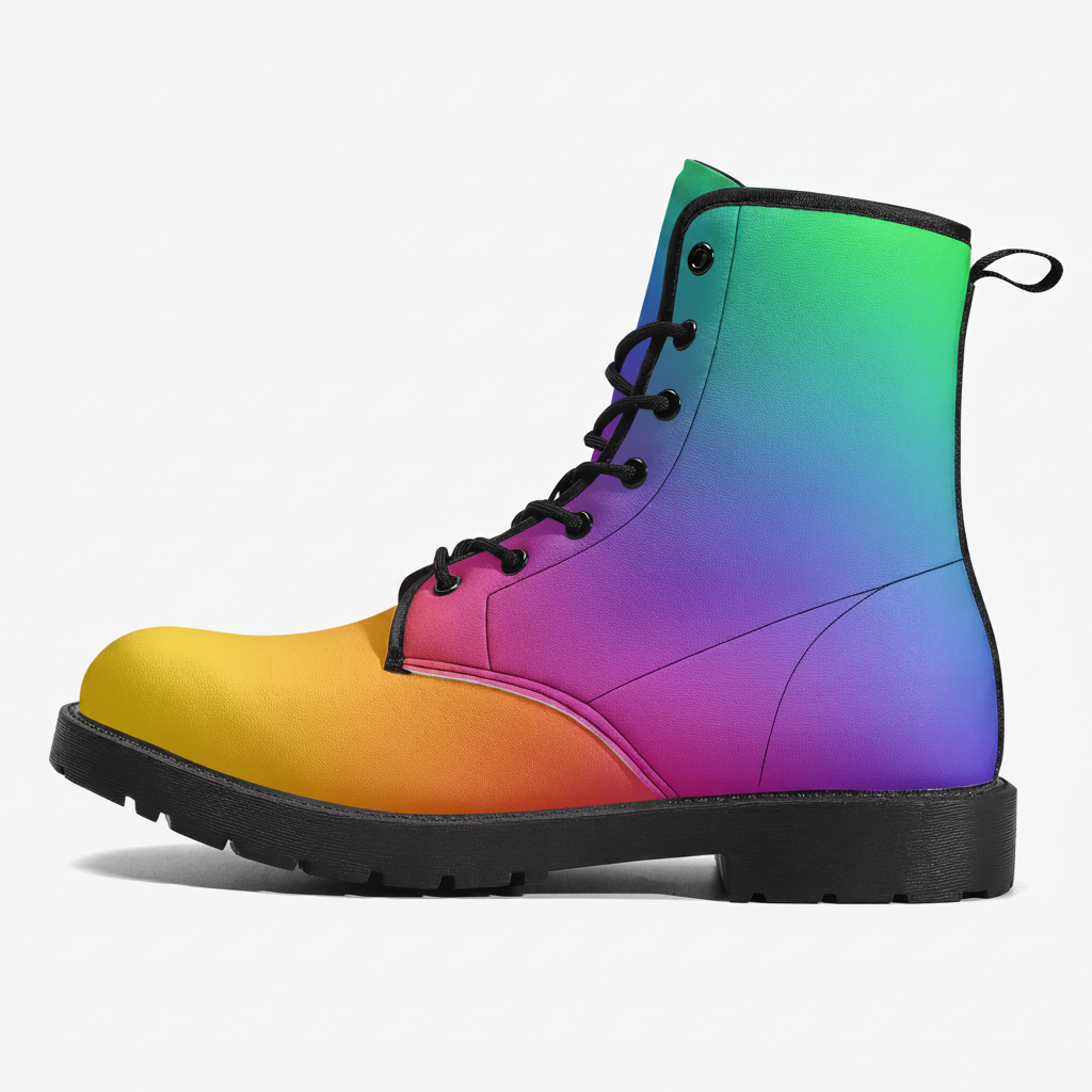 Combat Boots - Rainbow Shoes | Boho Shoes, Handmade Lace Up Boots, Vegan Leather Lace Up Boots Women, Aesthetic Shoes, Sorority Shoes
