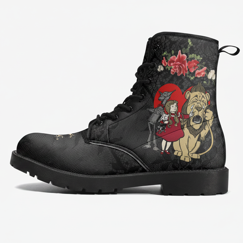 Combat Boots - The Wizard of Oz Gifts #101 Black Lace Print | Women's Black Hipster Boots, Custom Shoes