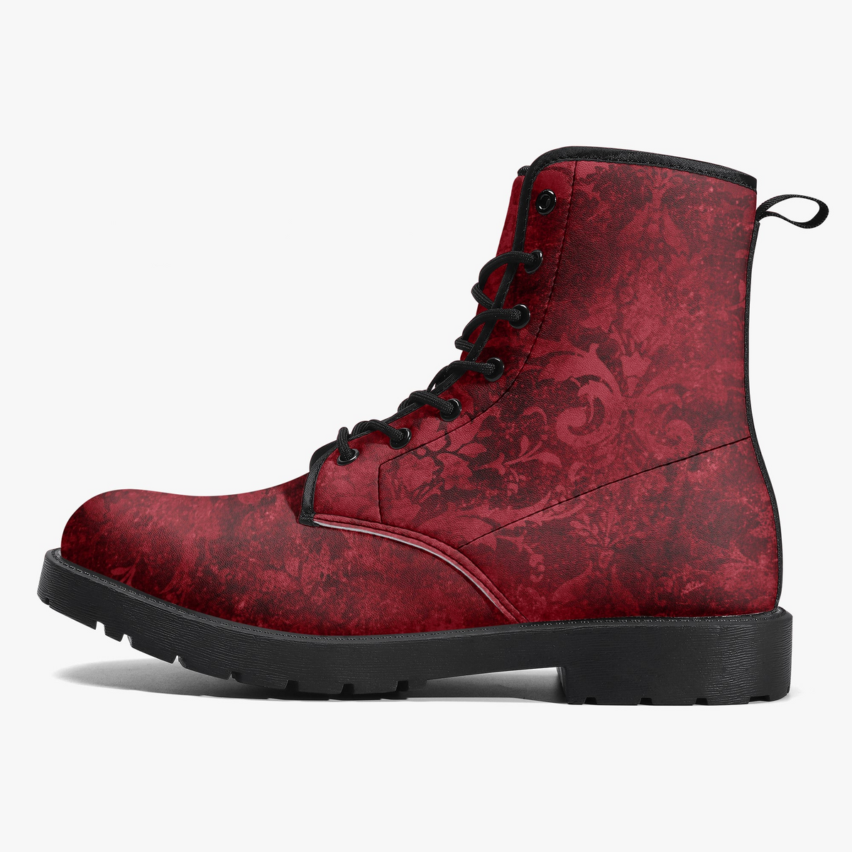 Combat Boots - Grunge Red | Boho Shoes, Handmade Vegan Leather Lace Up Boots Women, 2000s Boots, Cute Hipster Boots, Unisex Adult Shoes