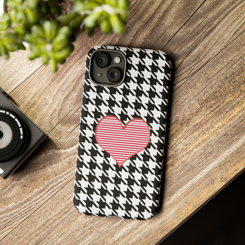 iPhone Case Tough Cases - Houndstooth #101 Pink Heart