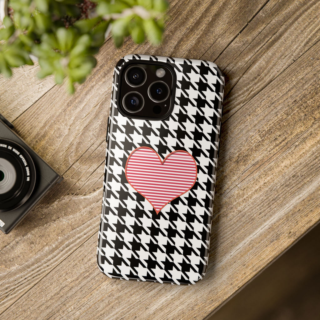 iPhone Case Tough Cases - Houndstooth #101 Pink Heart