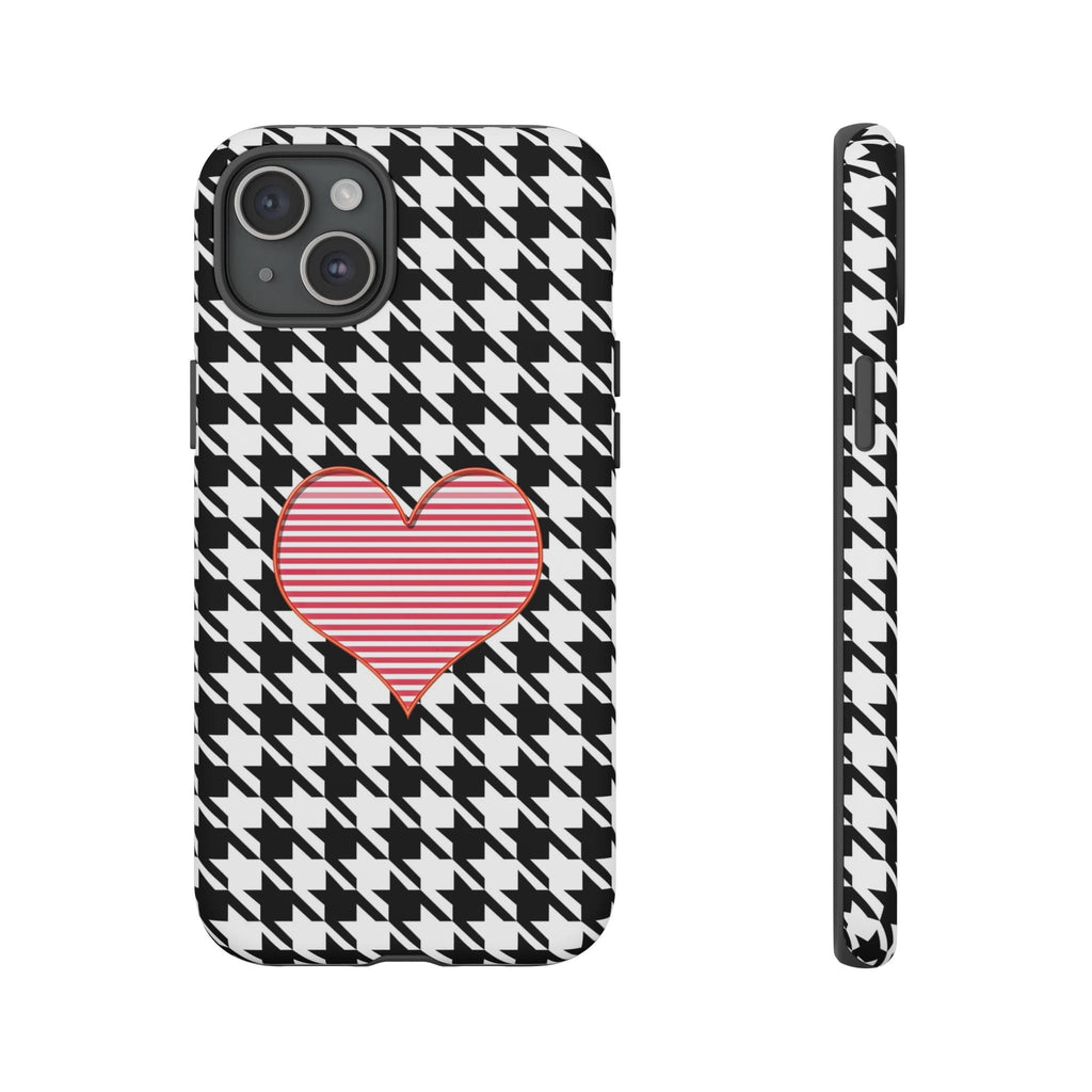 iPhone Case Tough Cases - Houndstooth #101 Pink Heart