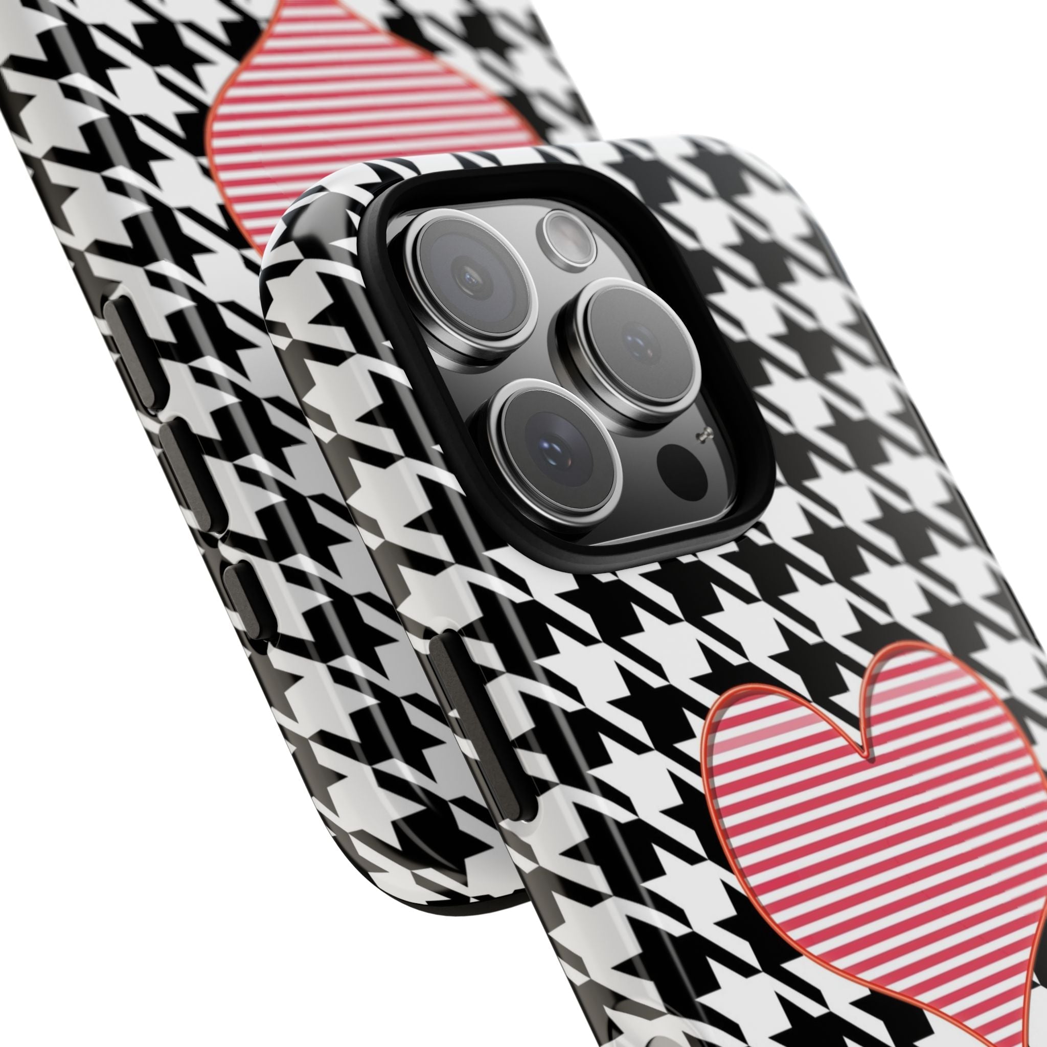 iPhone Case Tough Cases - Houndstooth #101 Pink Heart