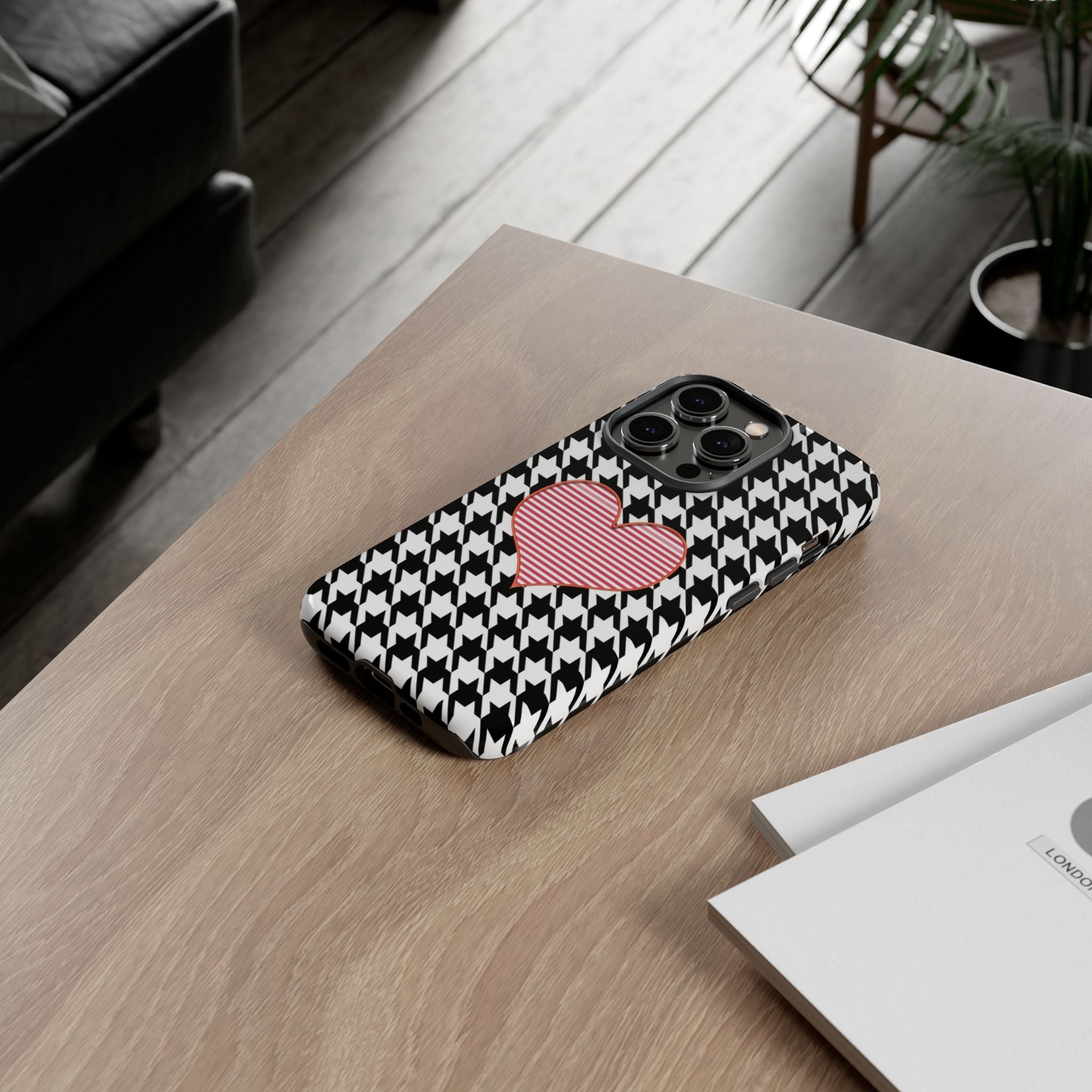 iPhone Case Tough Cases - Houndstooth #101 Pink Heart