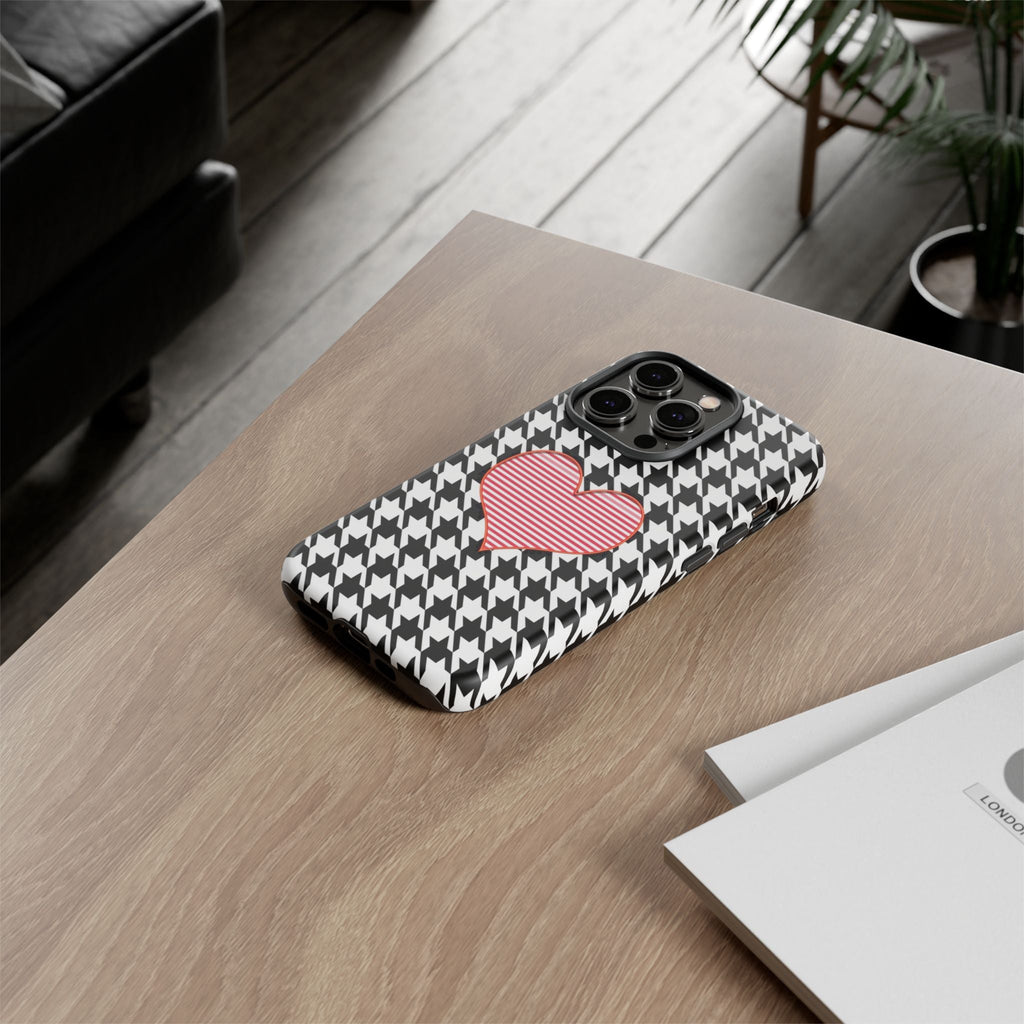 iPhone Case Tough Cases - Houndstooth #101 Pink Heart