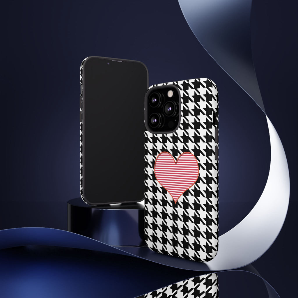 iPhone Case Tough Cases - Houndstooth #101 Pink Heart