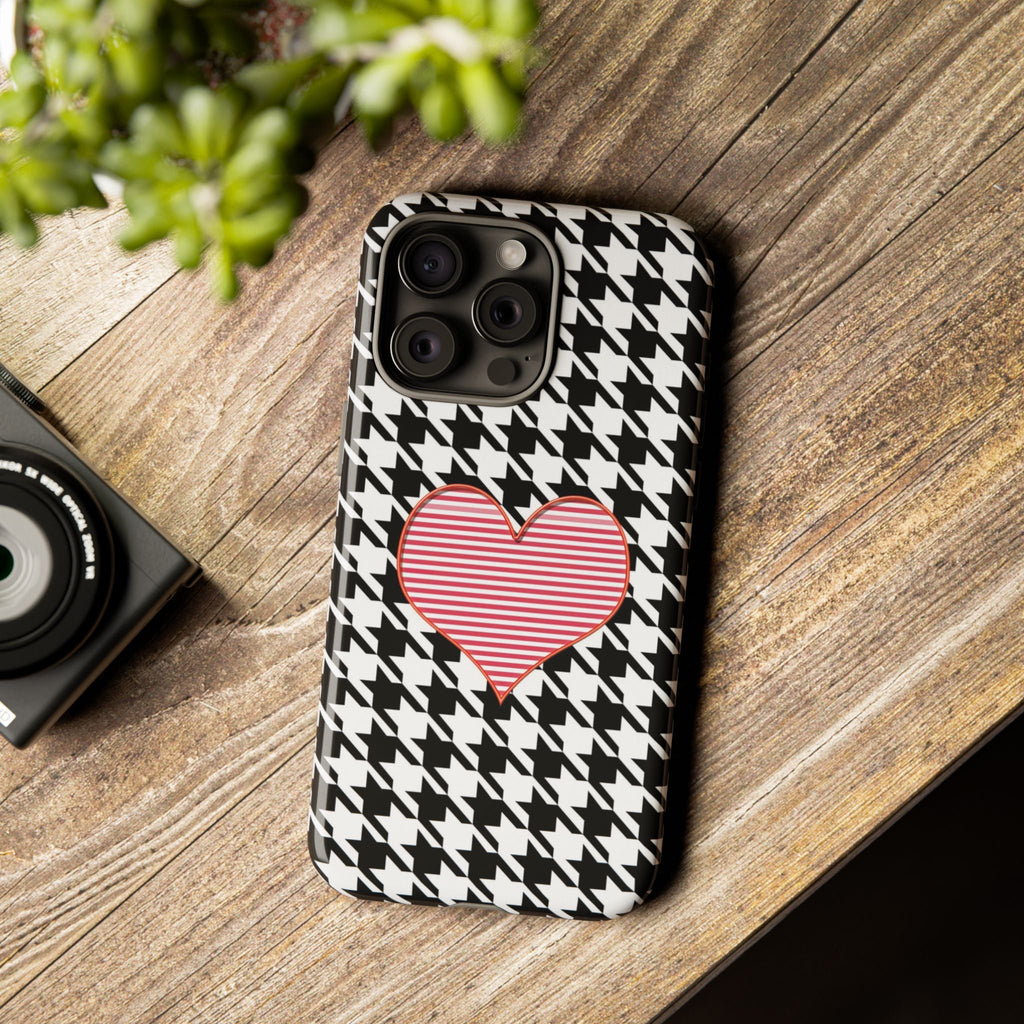 iPhone Case Tough Cases - Houndstooth #101 Pink Heart