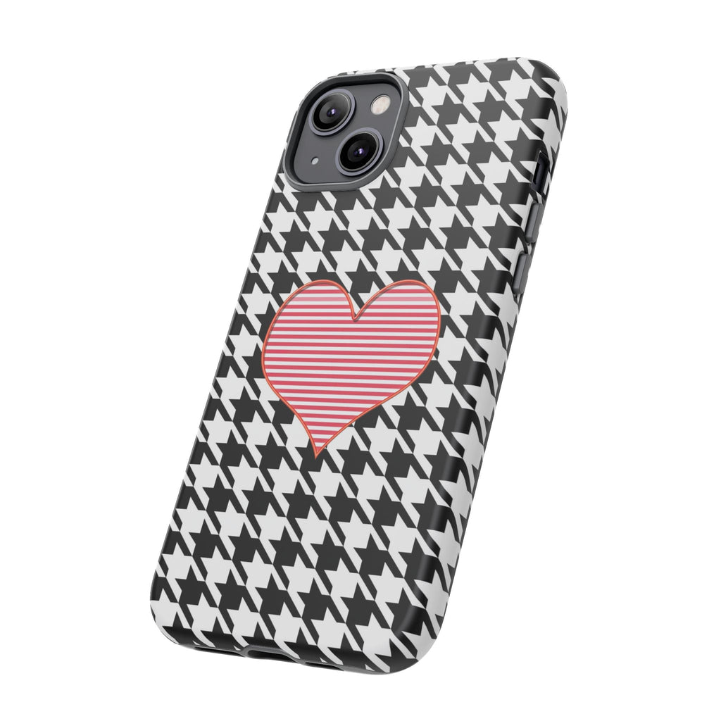 iPhone Case Tough Cases - Houndstooth #101 Pink Heart