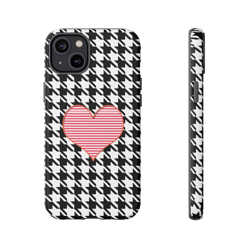 iPhone Case Tough Cases - Houndstooth #101 Pink Heart