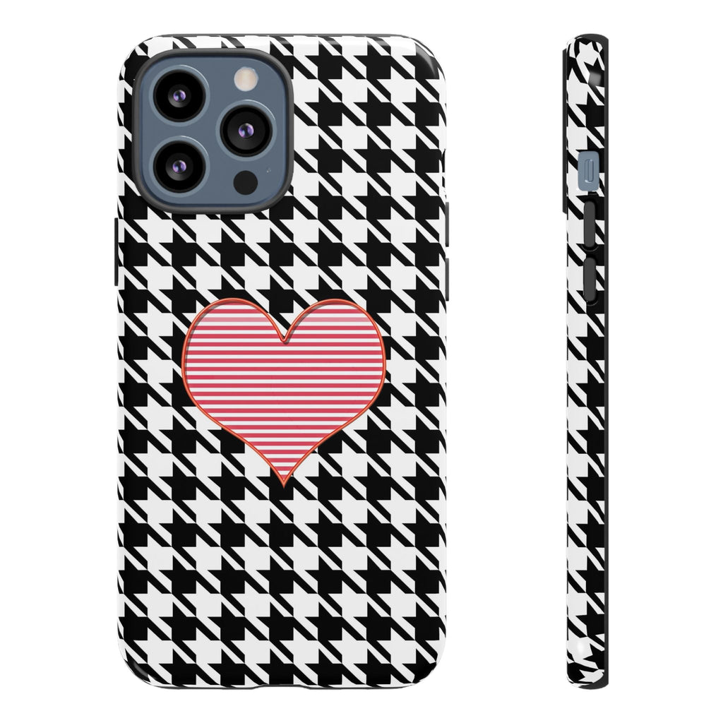 iPhone Case Tough Cases - Houndstooth #101 Pink Heart
