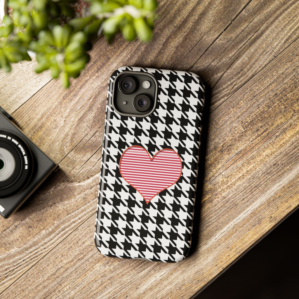 iPhone Case Tough Cases - Houndstooth #101 Pink Heart