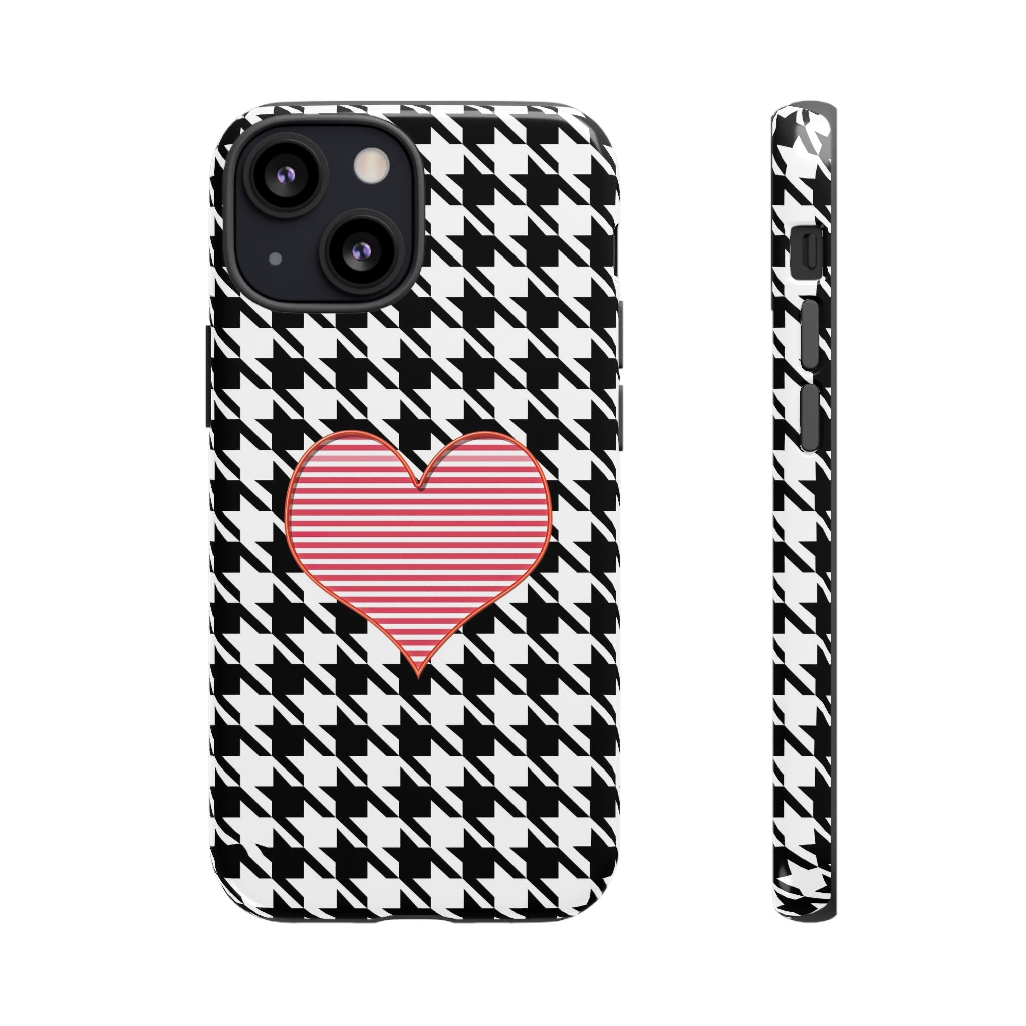 iPhone Case Tough Cases - Houndstooth #101 Pink Heart