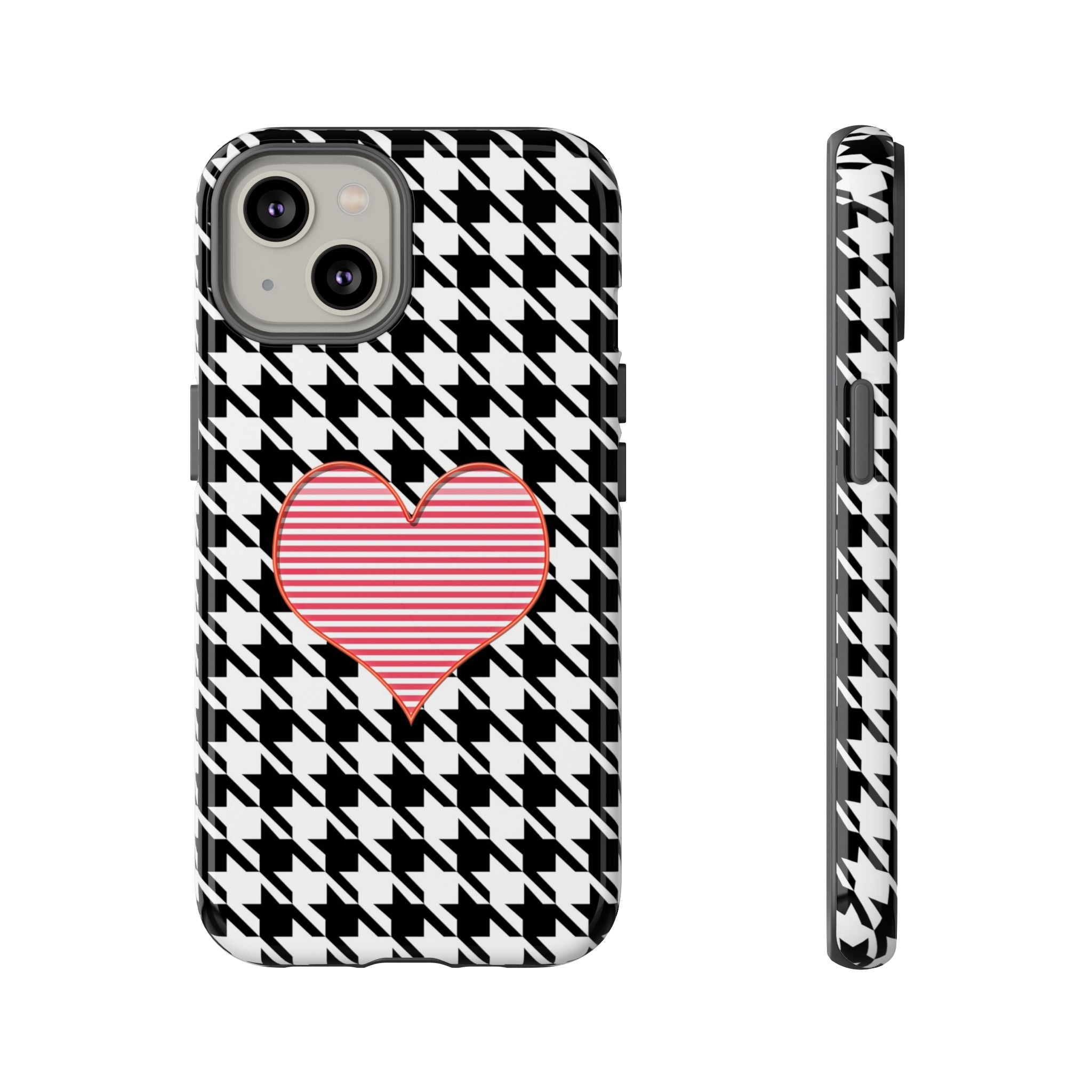 iPhone Case Tough Cases - Houndstooth #101 Pink Heart