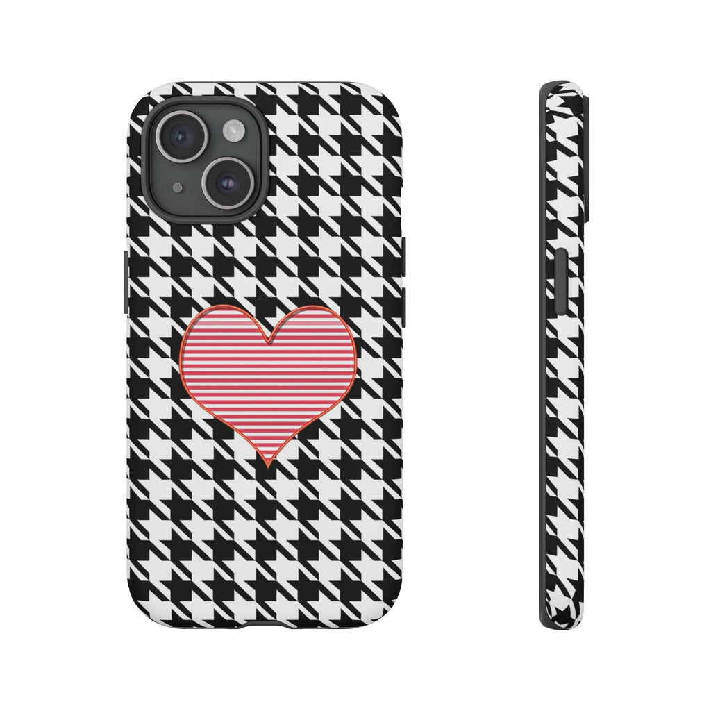 iPhone Case Tough Cases - Houndstooth #101 Pink Heart