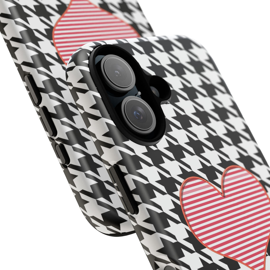 iPhone Case Tough Cases - Houndstooth #101 Pink Heart