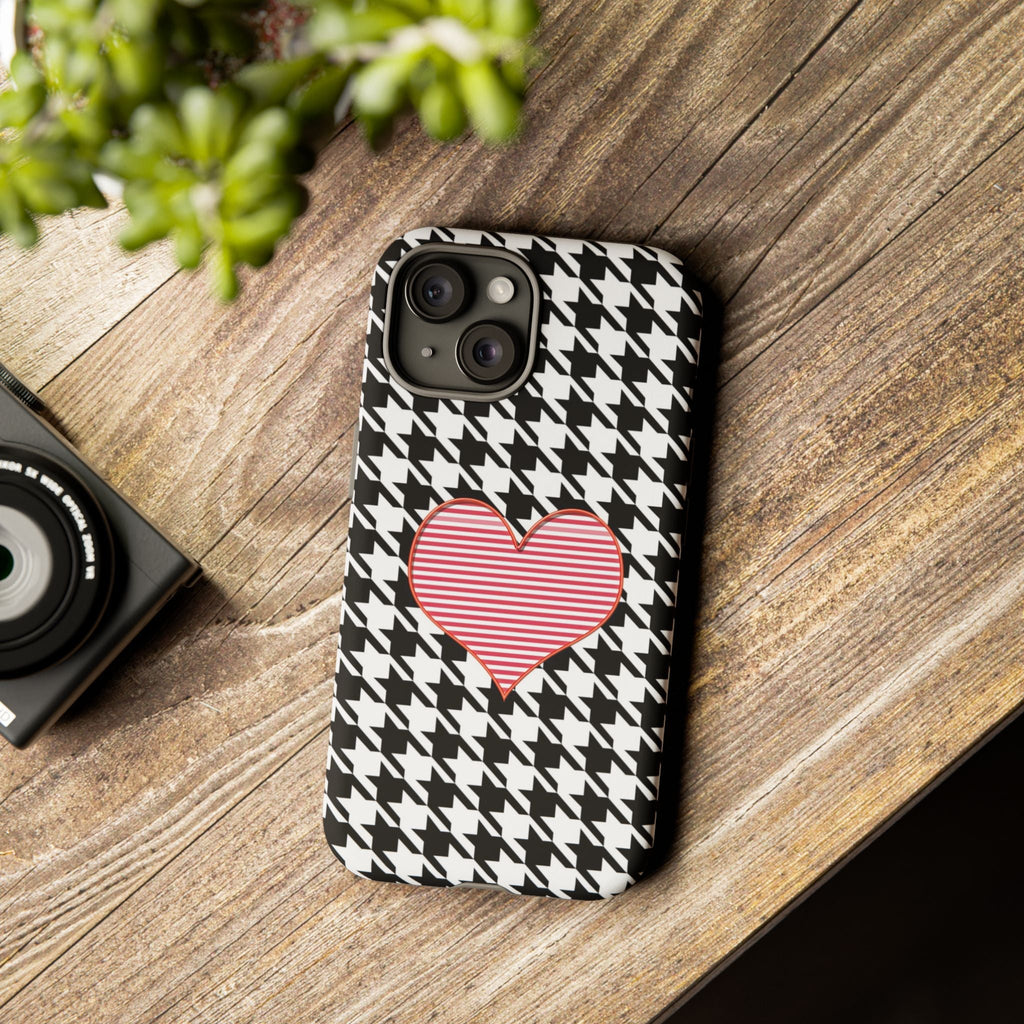 iPhone Case Tough Cases - Houndstooth #101 Pink Heart