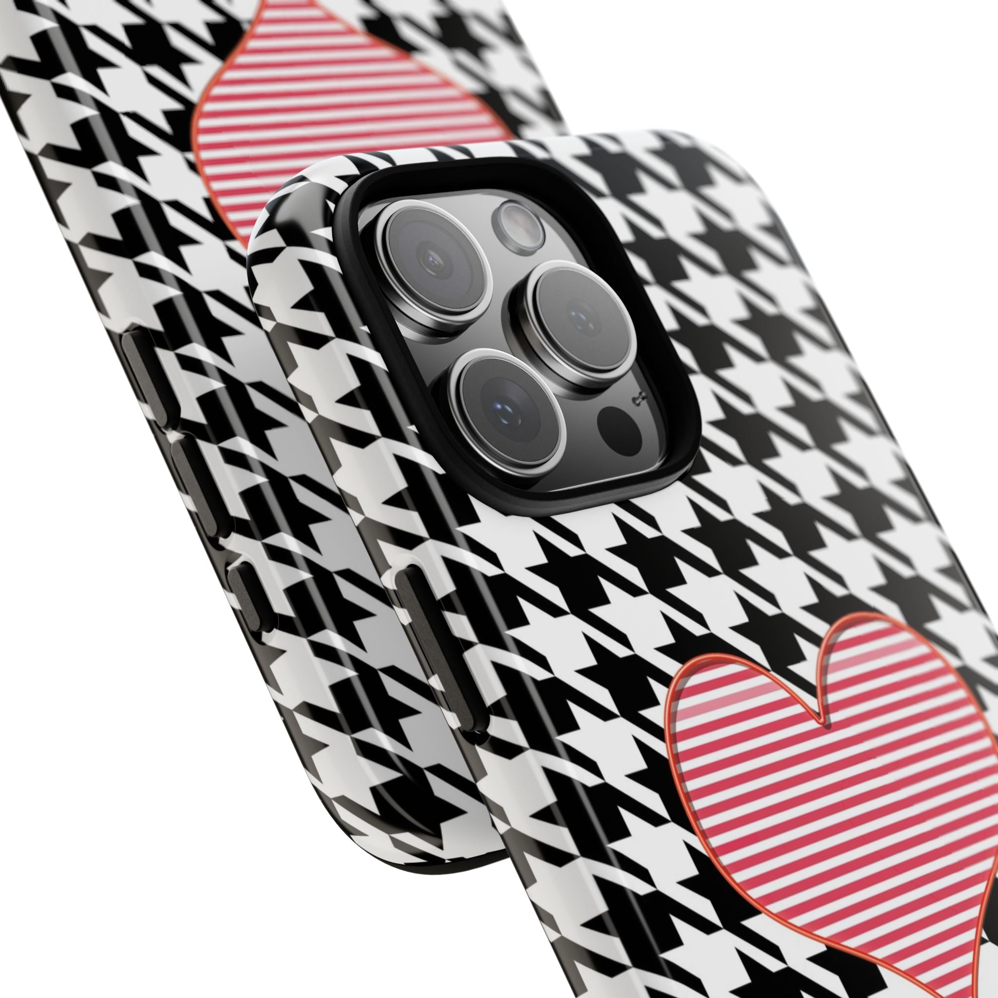 iPhone Case Tough Cases - Houndstooth #101 Pink Heart