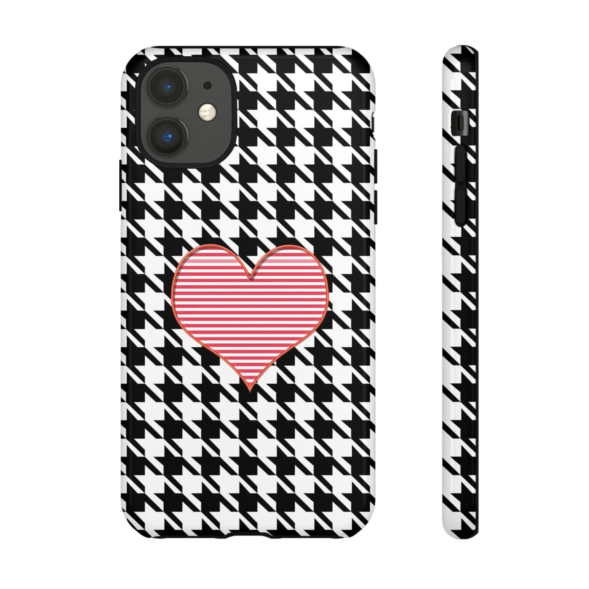 iPhone Case Tough Cases - Houndstooth #101 Pink Heart