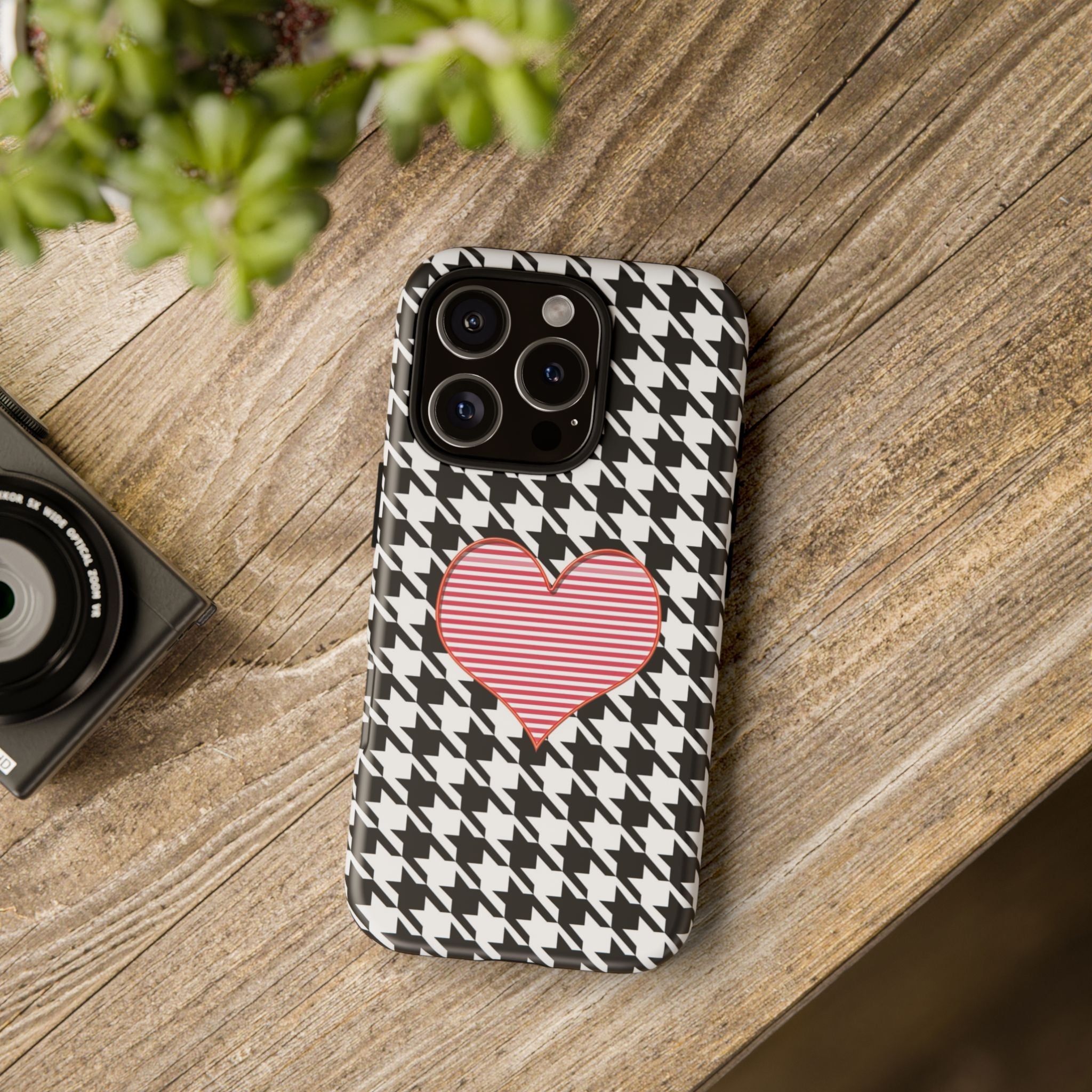 iPhone Case Tough Cases - Houndstooth #101 Pink Heart