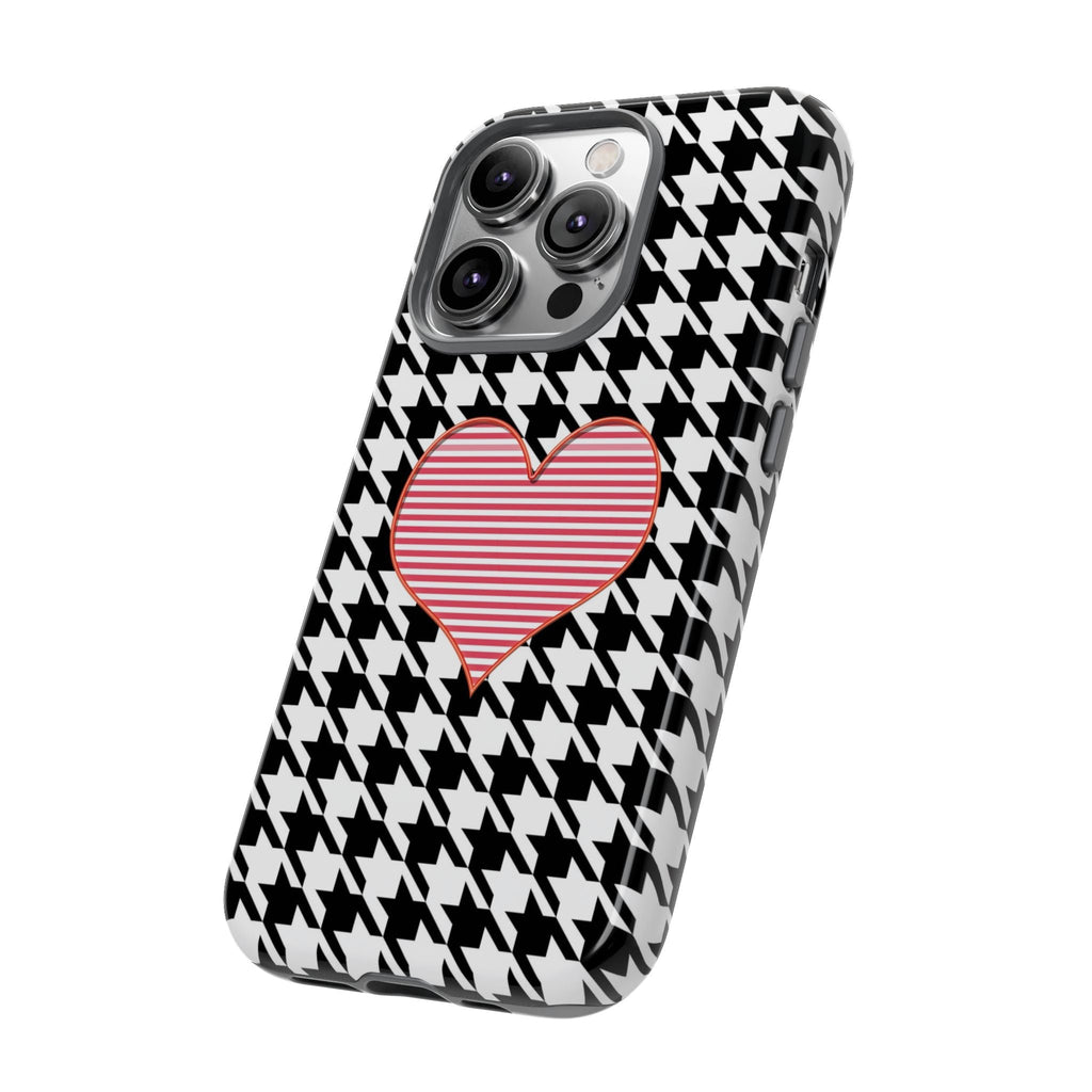 iPhone Case Tough Cases - Houndstooth #101 Pink Heart