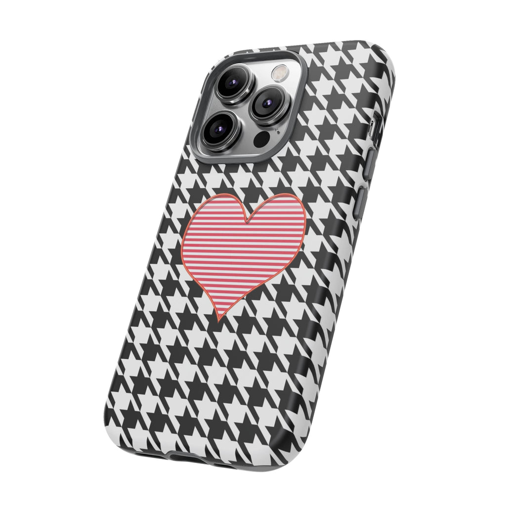 iPhone Case Tough Cases - Houndstooth #101 Pink Heart