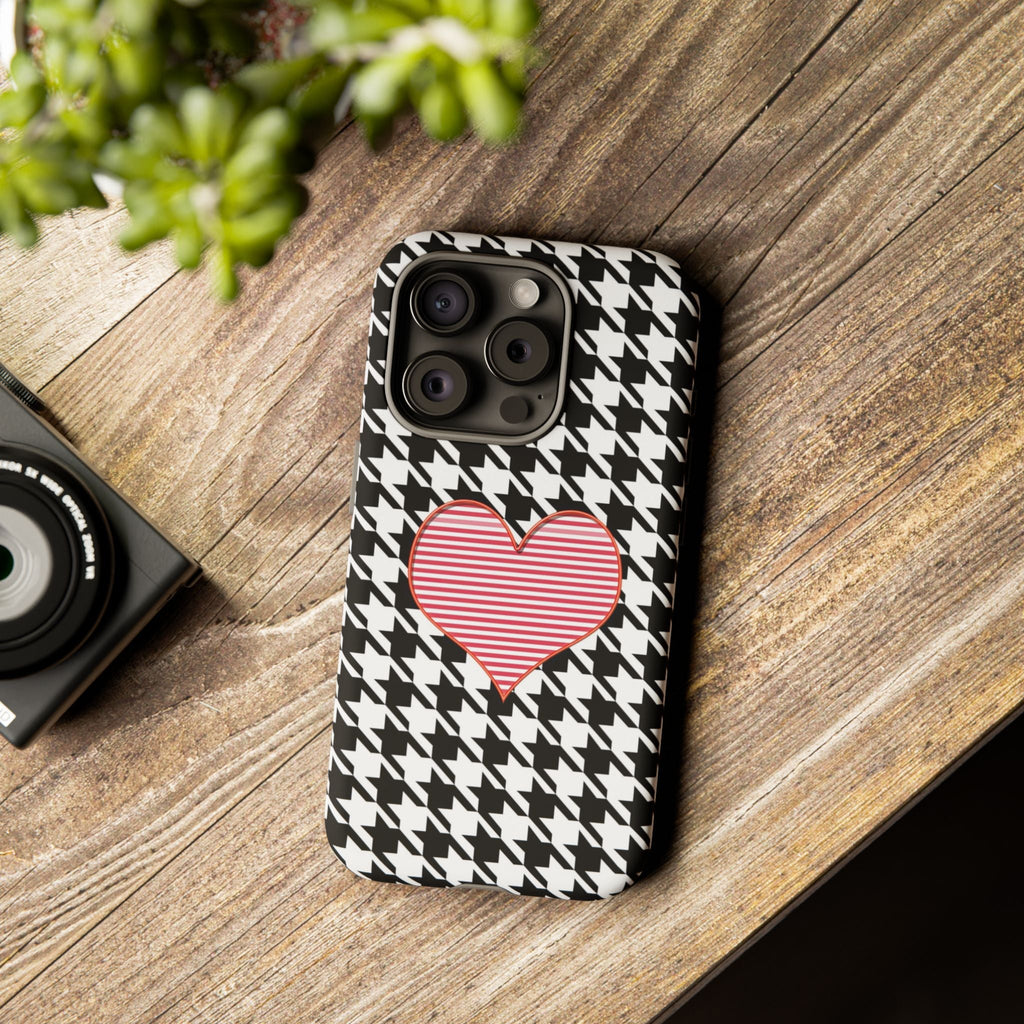iPhone Case Tough Cases - Houndstooth #101 Pink Heart