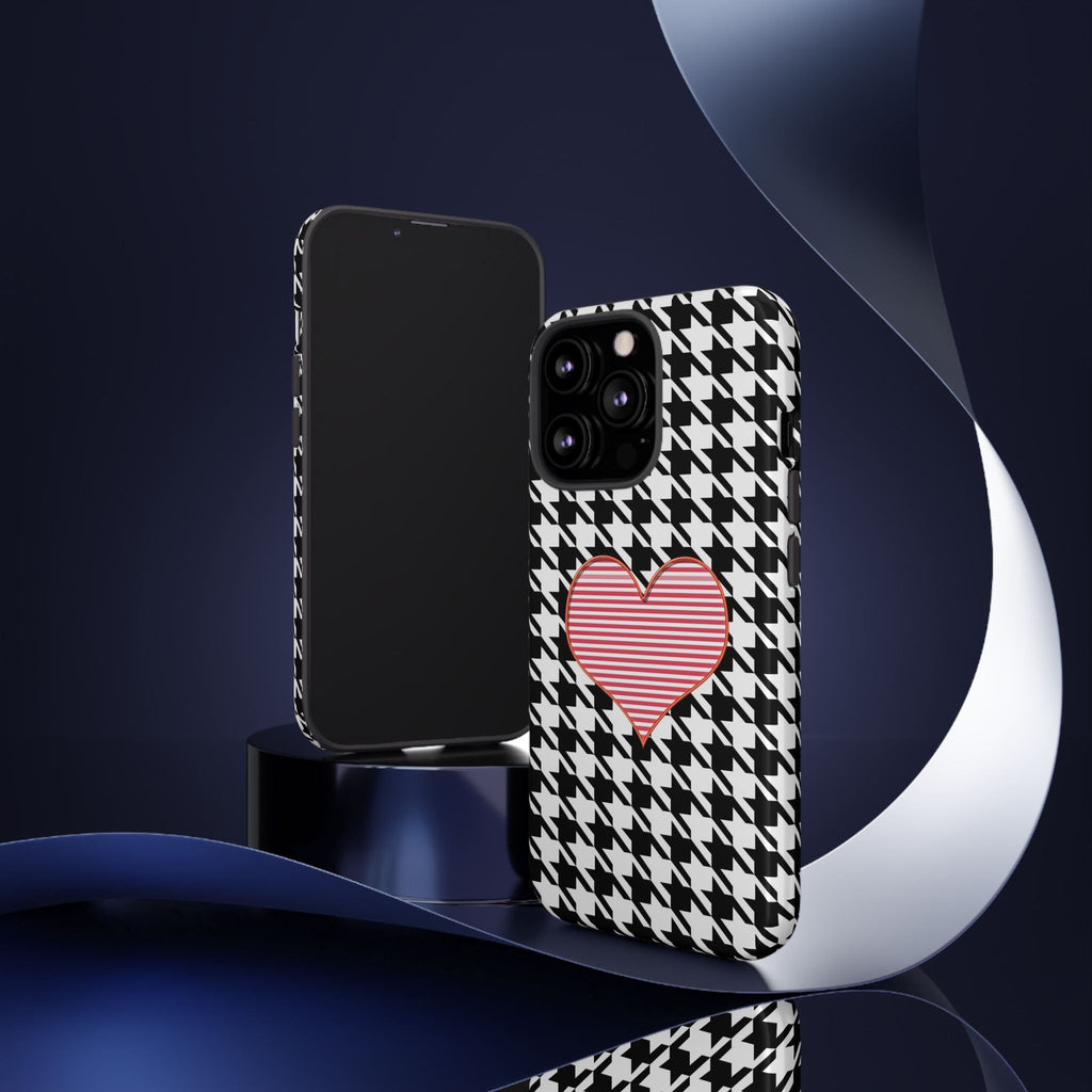 iPhone Case Tough Cases - Houndstooth #101 Pink Heart