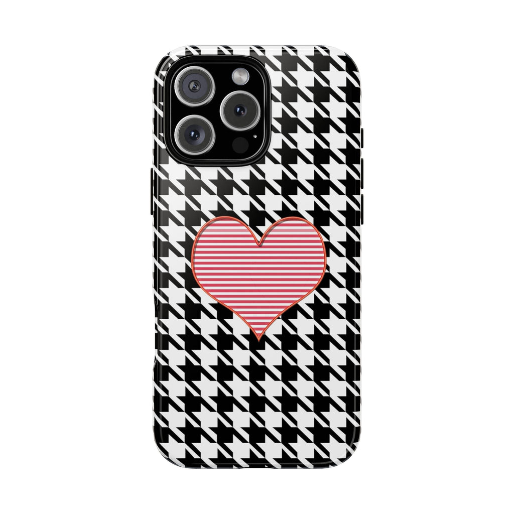 iPhone Case Tough Cases - Houndstooth #101 Pink Heart