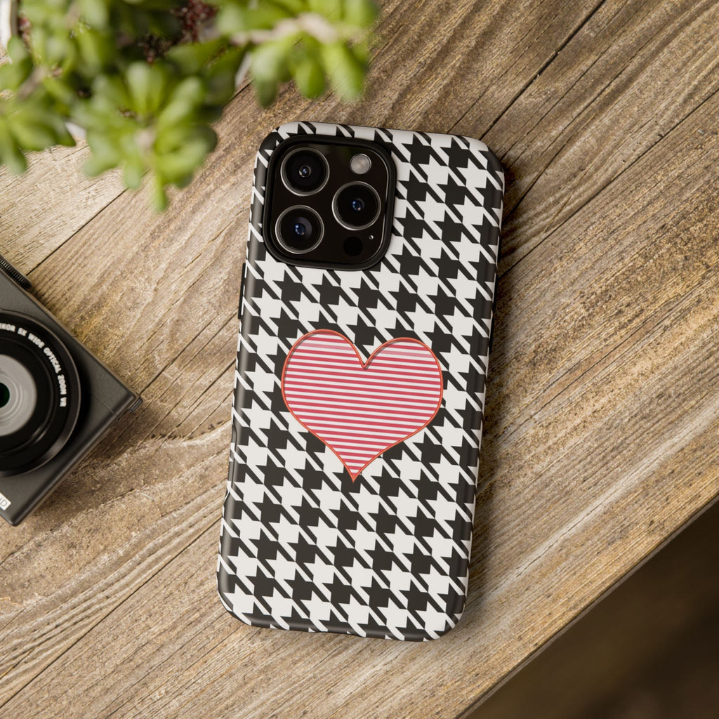 iPhone Case Tough Cases - Houndstooth #101 Pink Heart