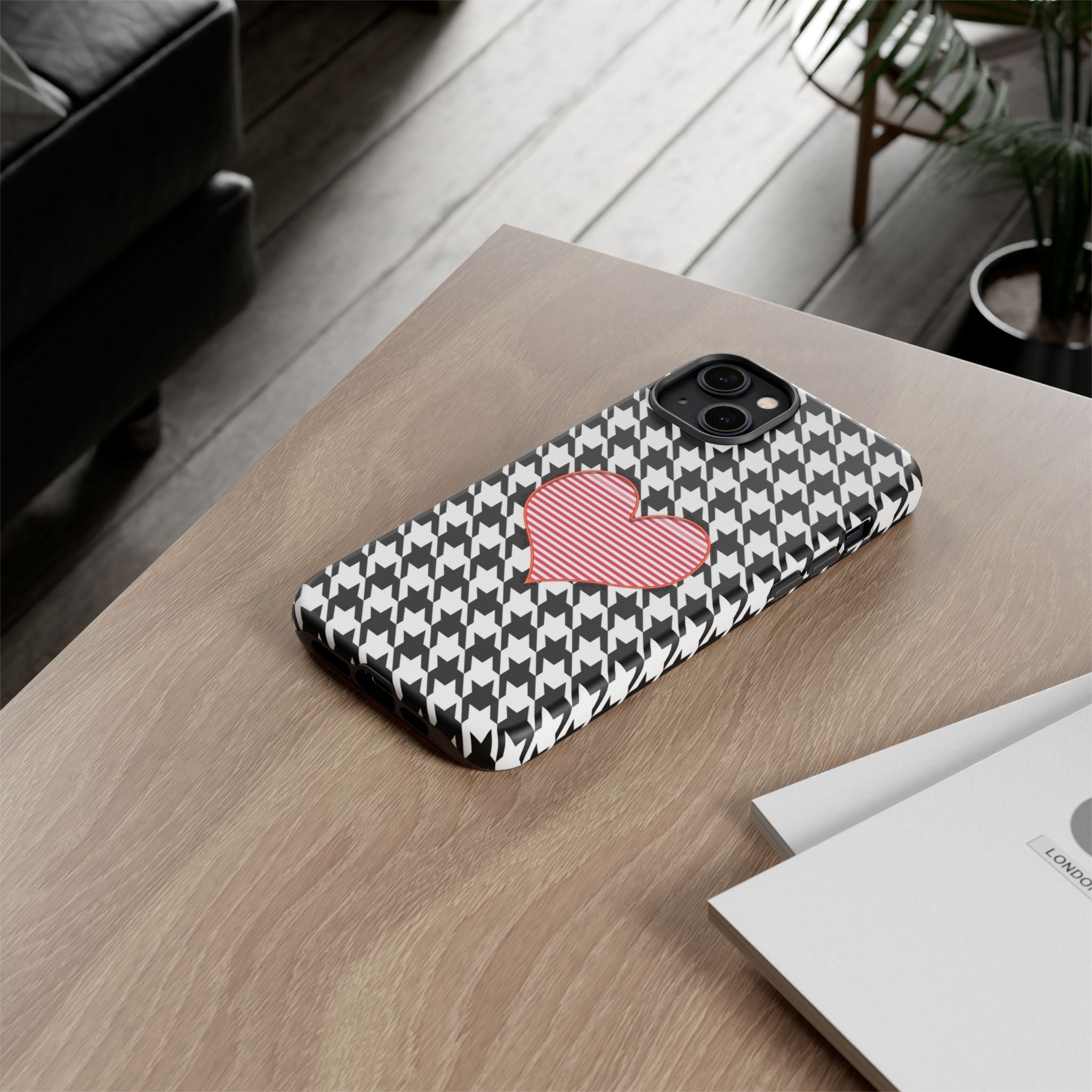 iPhone Case Tough Cases - Houndstooth #101 Pink Heart