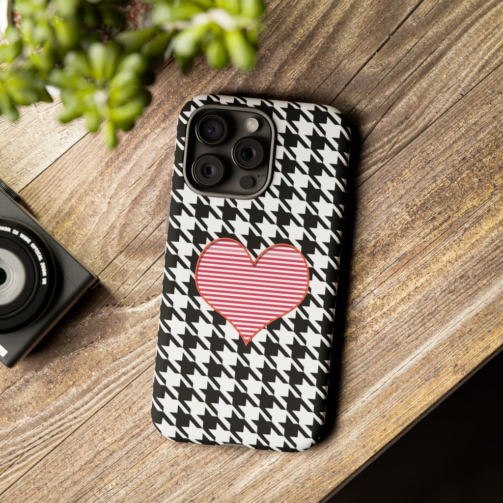 iPhone Case Tough Cases - Houndstooth #101 Pink Heart