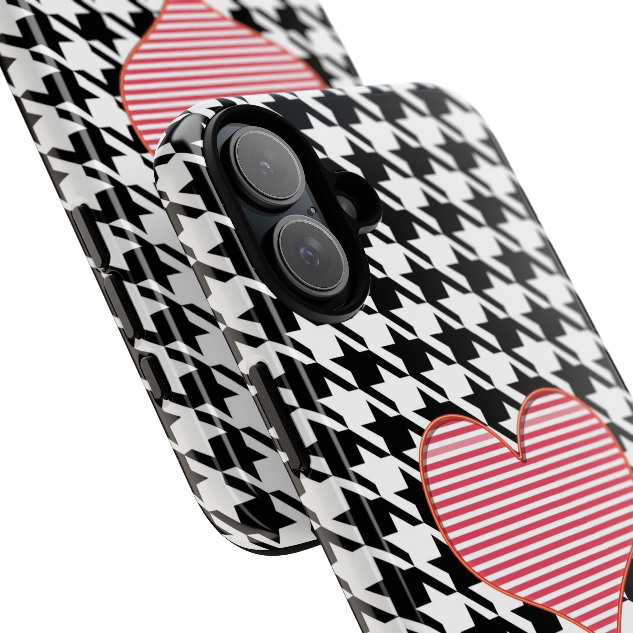 iPhone Case Tough Cases - Houndstooth #101 Pink Heart