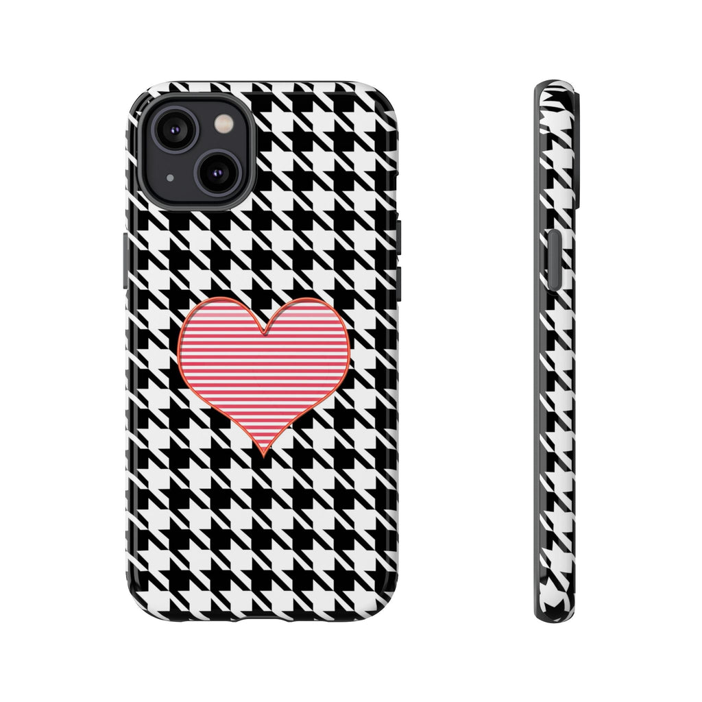 iPhone Case Tough Cases - Houndstooth #101 Pink Heart