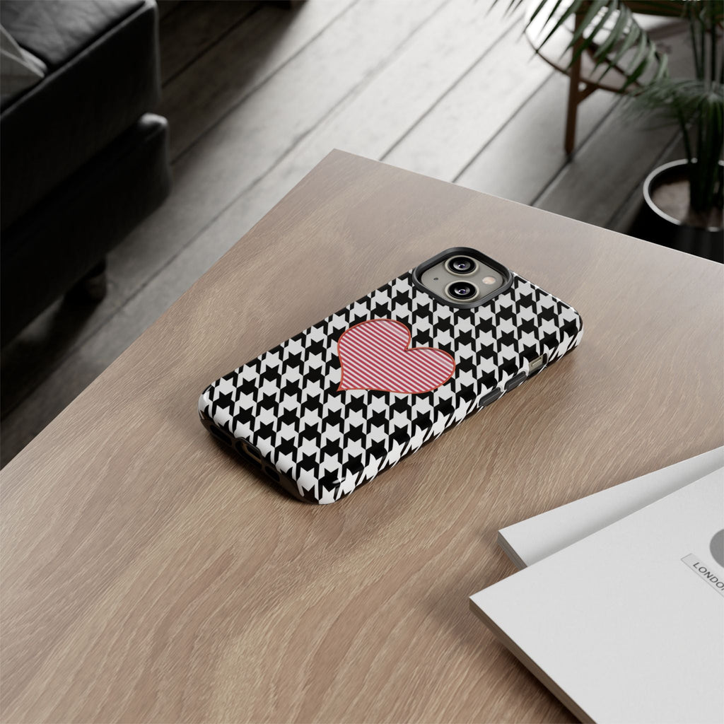 iPhone Case Tough Cases - Houndstooth #101 Pink Heart