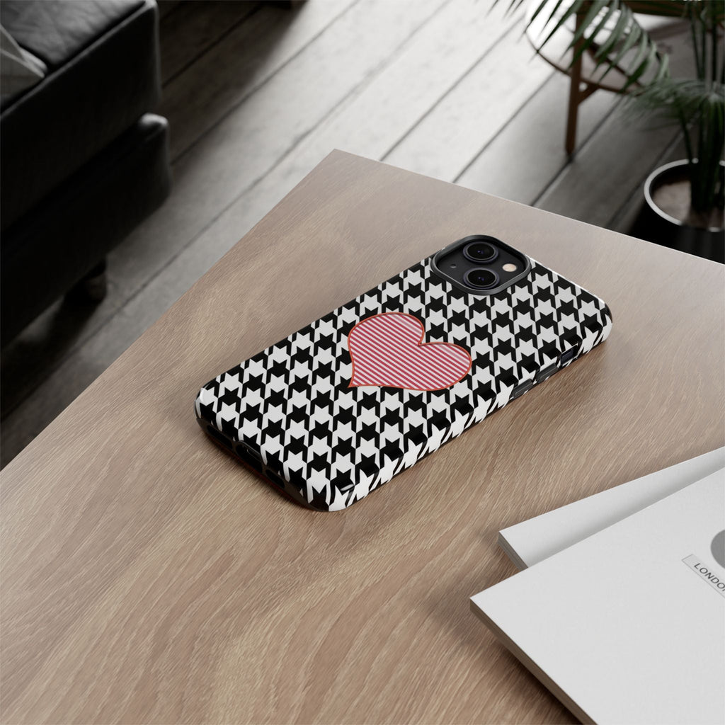 iPhone Case Tough Cases - Houndstooth #101 Pink Heart