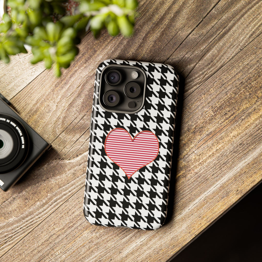 iPhone Case Tough Cases - Houndstooth #101 Pink Heart