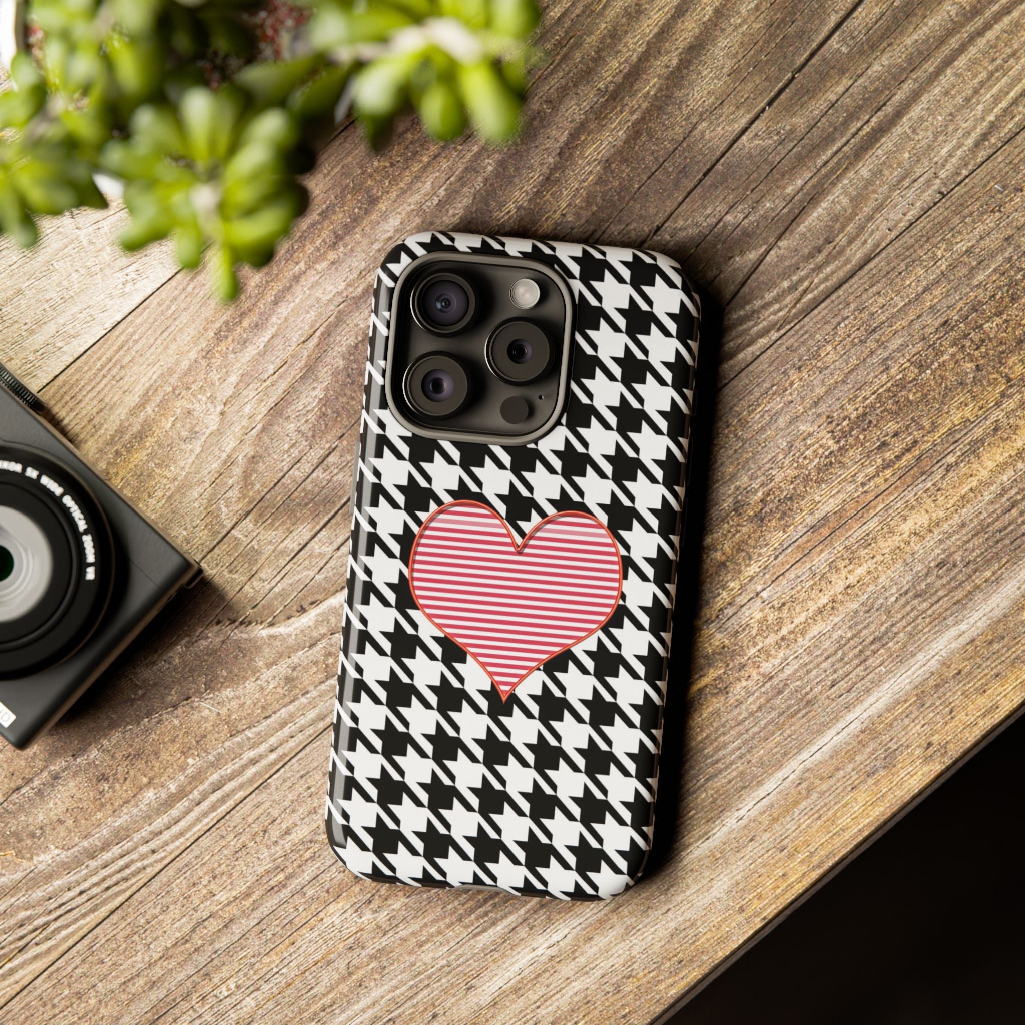 iPhone Case Tough Cases - Houndstooth #101 Pink Heart