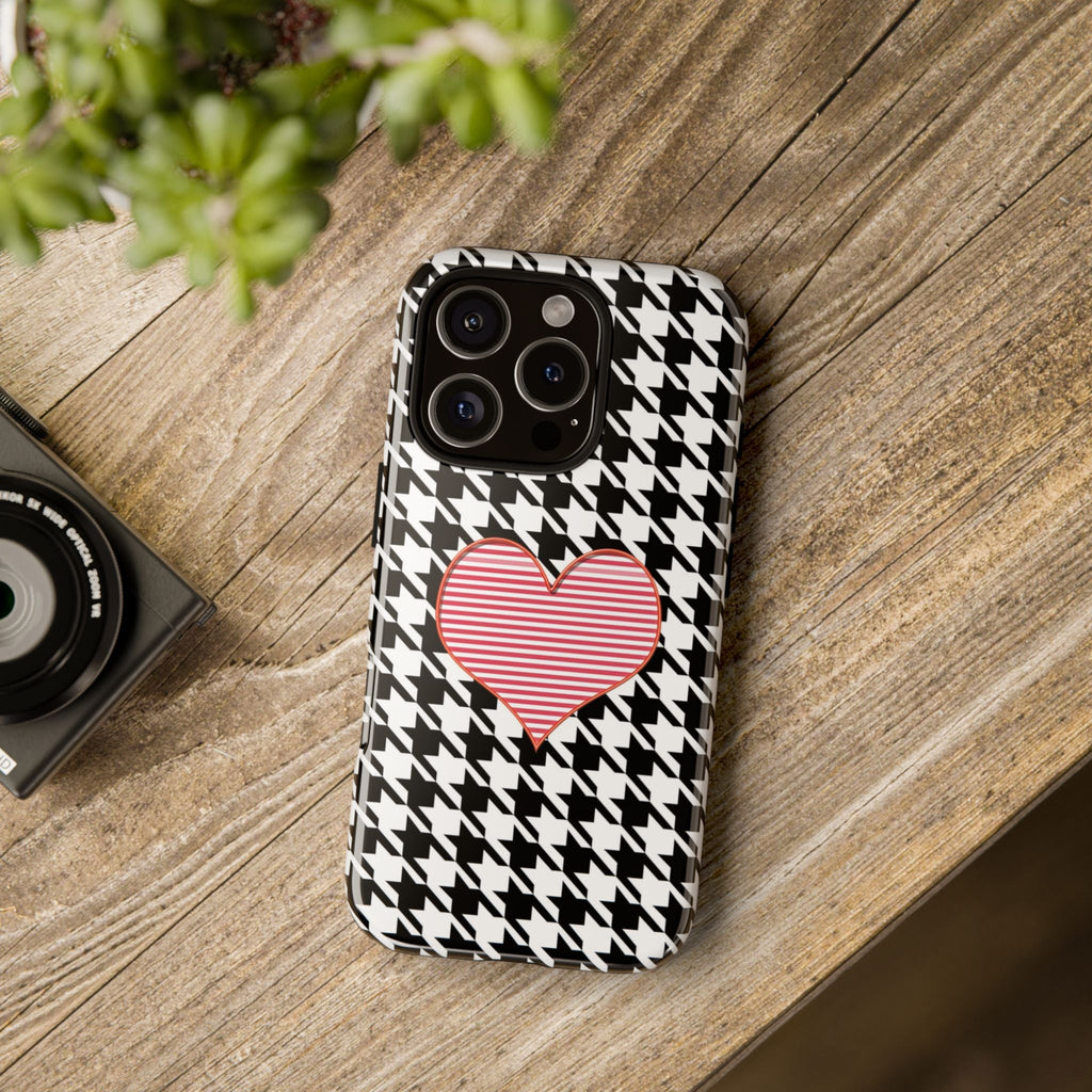 iPhone Case Tough Cases - Houndstooth #101 Pink Heart