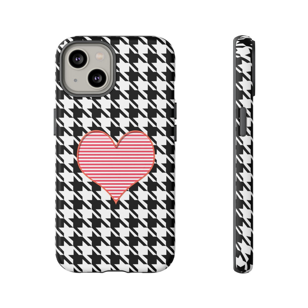 iPhone Case Tough Cases - Houndstooth #101 Pink Heart