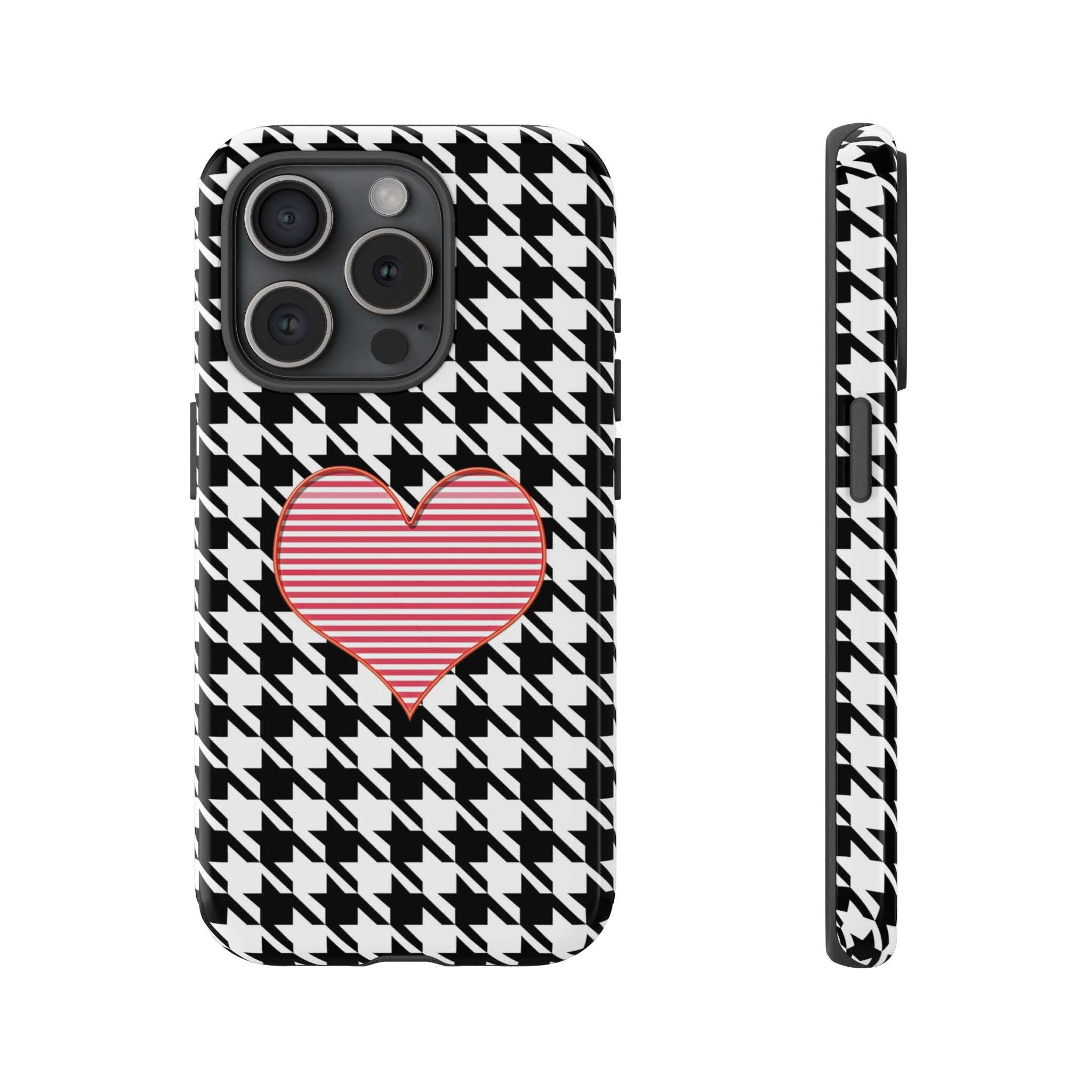 iPhone Case Tough Cases - Houndstooth #101 Pink Heart